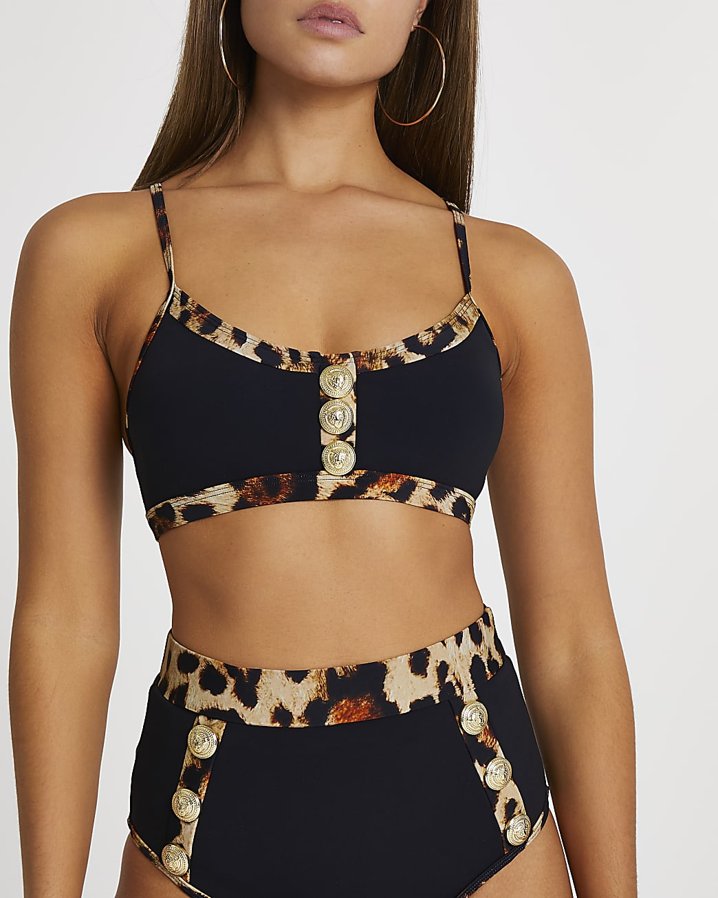 Black leopard print bikini top