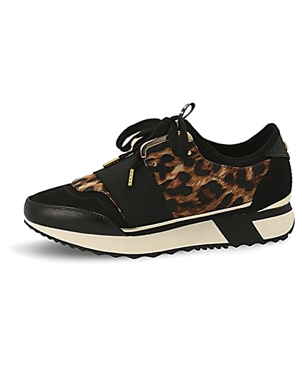 360 degree animation of product Black leopard print elasticated trainers frame-2