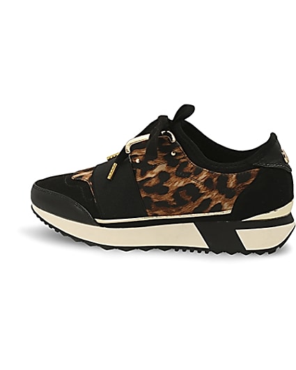 360 degree animation of product Black leopard print elasticated trainers frame-4