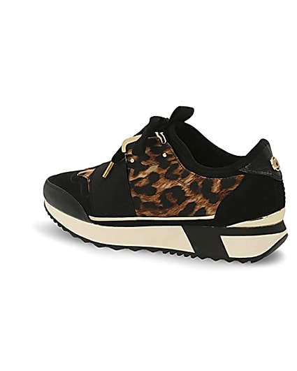 360 degree animation of product Black leopard print elasticated trainers frame-5