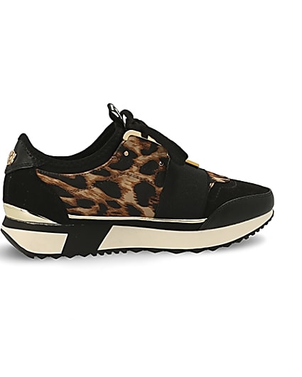 360 degree animation of product Black leopard print elasticated trainers frame-14
