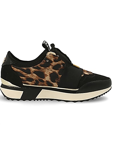 360 degree animation of product Black leopard print elasticated trainers frame-15
