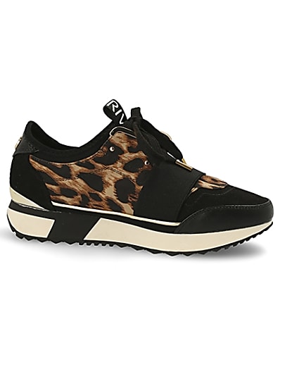 360 degree animation of product Black leopard print elasticated trainers frame-16