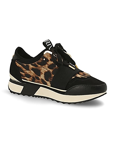 360 degree animation of product Black leopard print elasticated trainers frame-17