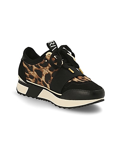 360 degree animation of product Black leopard print elasticated trainers frame-18
