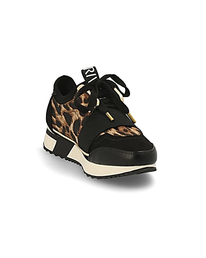 360 degree animation of product Black leopard print elasticated trainers frame-19