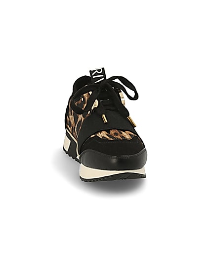 360 degree animation of product Black leopard print elasticated trainers frame-20