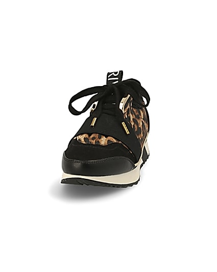 360 degree animation of product Black leopard print elasticated trainers frame-22