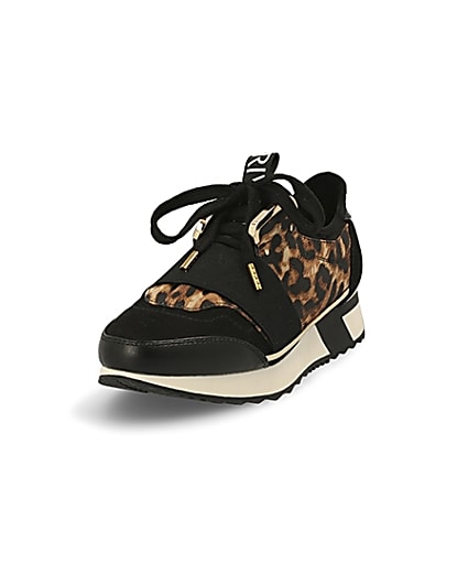 360 degree animation of product Black leopard print elasticated trainers frame-23