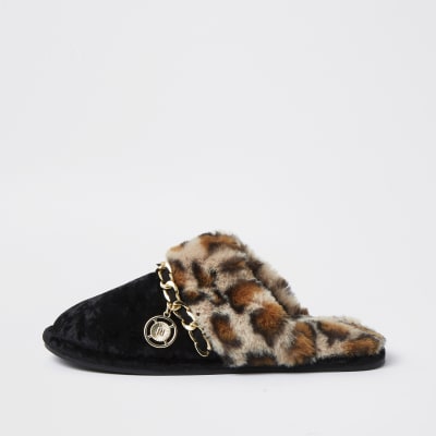 leopard print fluffy slippers
