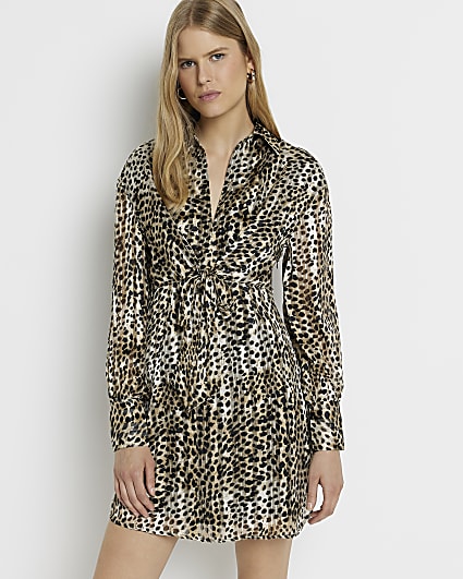 Black leopard print shift mini dress