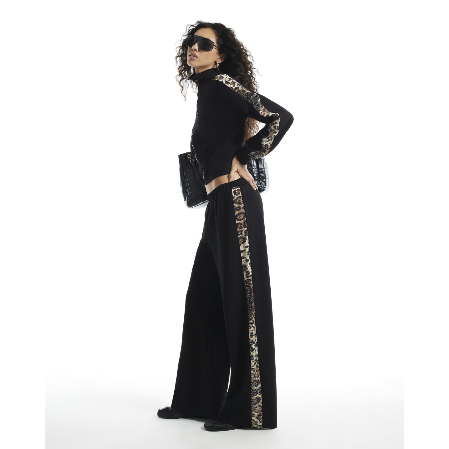 River Island Black Leopard Sequin Side Joggers — photo 1 of 1