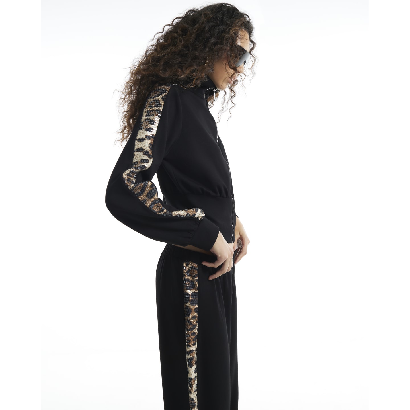 River Island Black Leopard Sequin Zip Sweatshirt — photo 1 of 1