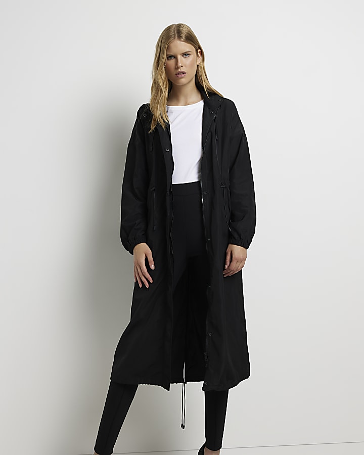 Black lightweight hooded coat