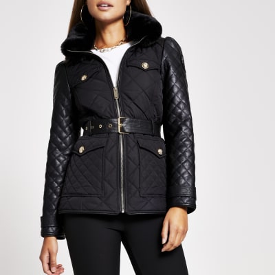 Black Lightweight Quilted Padded Jacket River Island