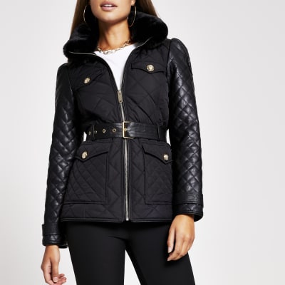 Black lightweight quilted padded jacket River Island