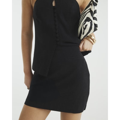 Jupe Midi Moon River En Lin Et Coton - Taille XS, Noire, Ceinture Amovible, Neuve Avec étiquettes
