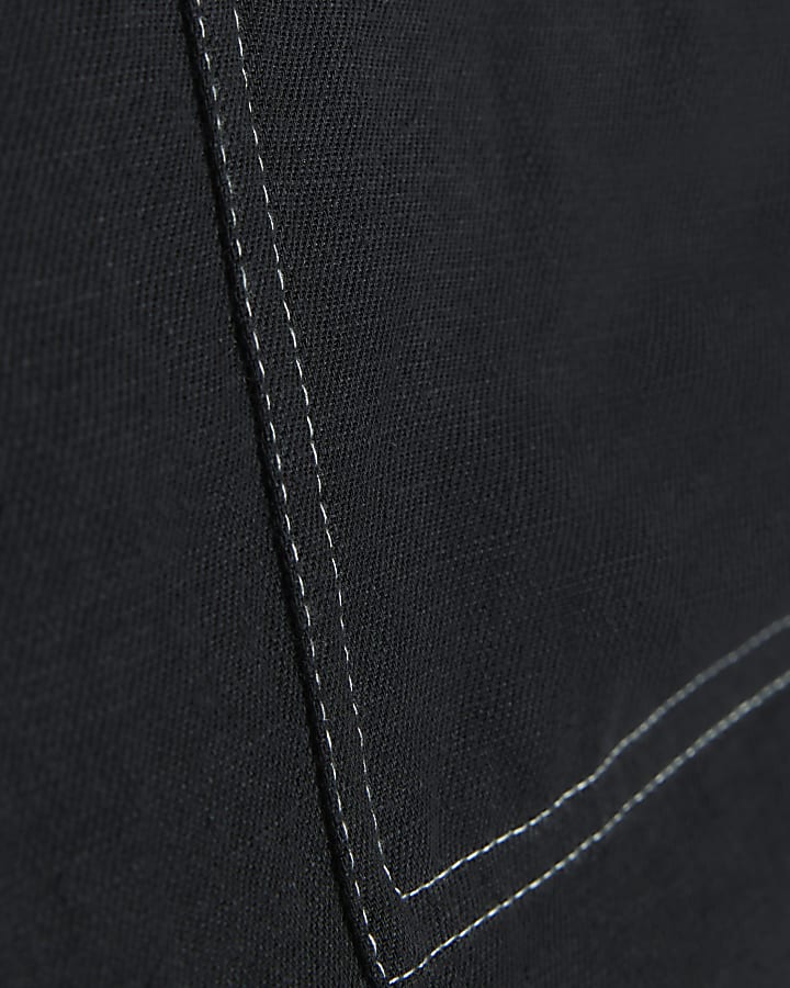 Black linen blend tie fastening shorts