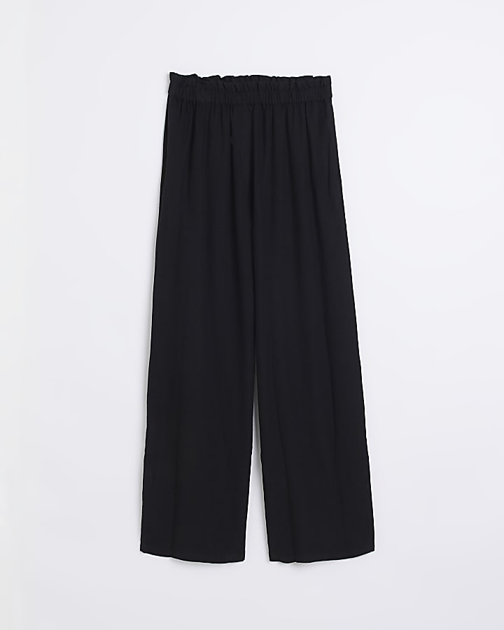 Black linen wide leg trousers