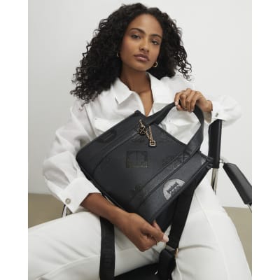 Black Logo Embossed Tote Bag