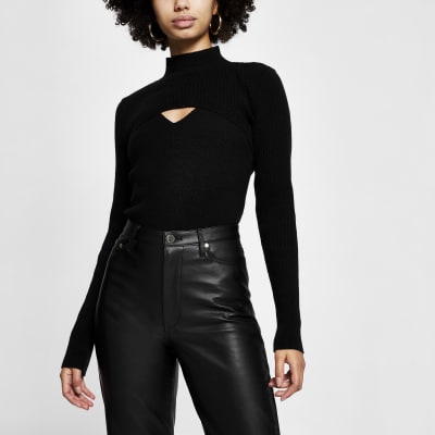 Black long sleeve 2 in 1 fitted knit set | River Island