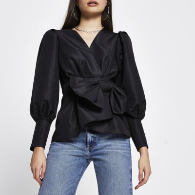 black long sleeve peplum top