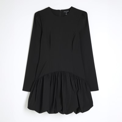princess polly baby blue dress Black Long Sleeve Bubble Hem Mini Dress