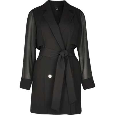 Black Long Sleeve Chiffon Blazer Dress River Island