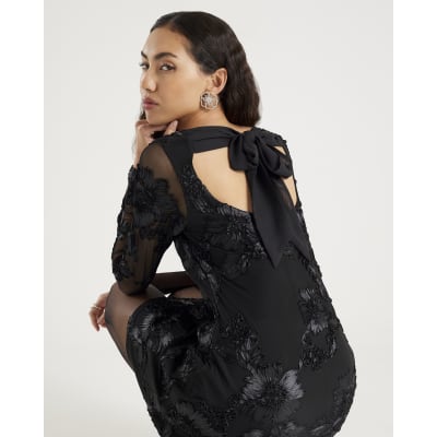 Black Long Sleeve Cornelli Mini Dress