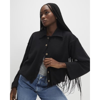 Black Long Sleeve Cosy Bubble Hem Cardigan