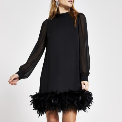 long black feather dress