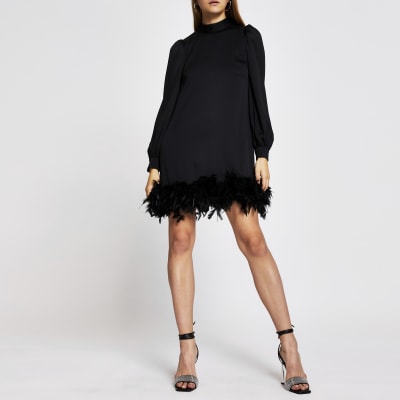 river island black long sleeve dress