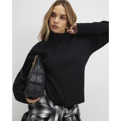 Black Long Sleeve Funnel Neck Top