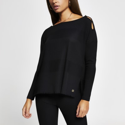 black long sleeve keyhole top