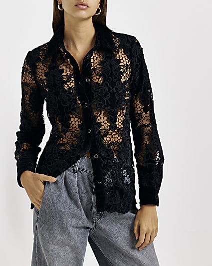 Black long sleeve lace blouse
