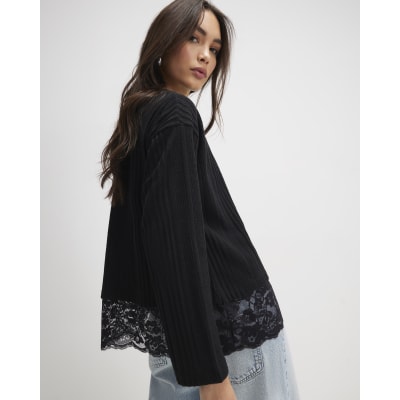 black-long-sleeve-lace-hem-