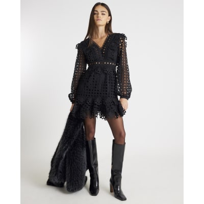 Black Long Sleeve Lace Mini Dress
