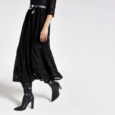 black midi swing dress