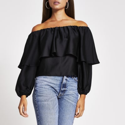 black bardot top with straps