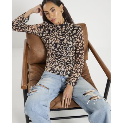 Black Long Sleeve Leopard Print Top