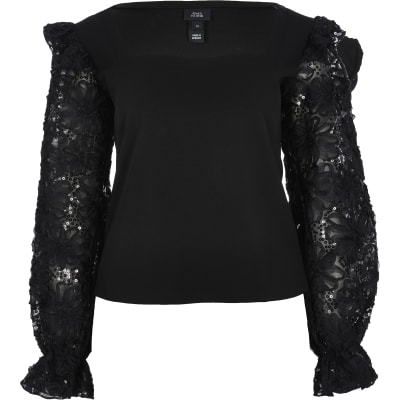 river island black sequin top