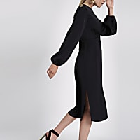 Black long sleeve midi dress