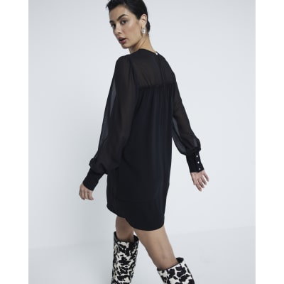 Black Long Sleeve Mini Dress | River Island