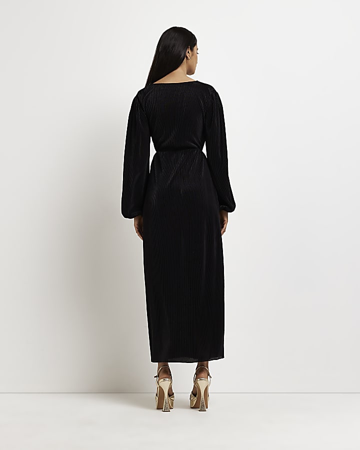 Black long sleeve plisse maxi dress