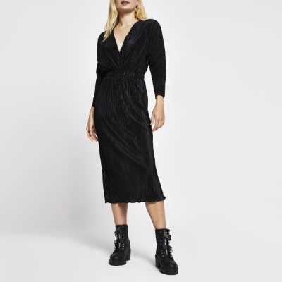 river island velvet plisse midi dress