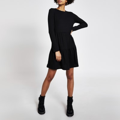 river island black ribbed dress