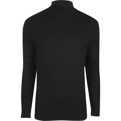 Black long sleeve roll neck slim fit T-shirt