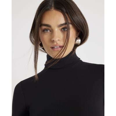 Black Long Sleeve Roll Neck Top