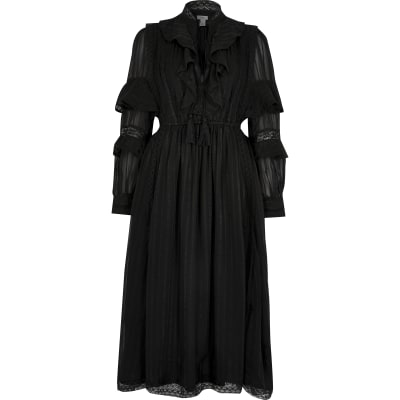 long sleeve ruffle midi dress