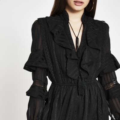 long sleeve ruffle midi dress
